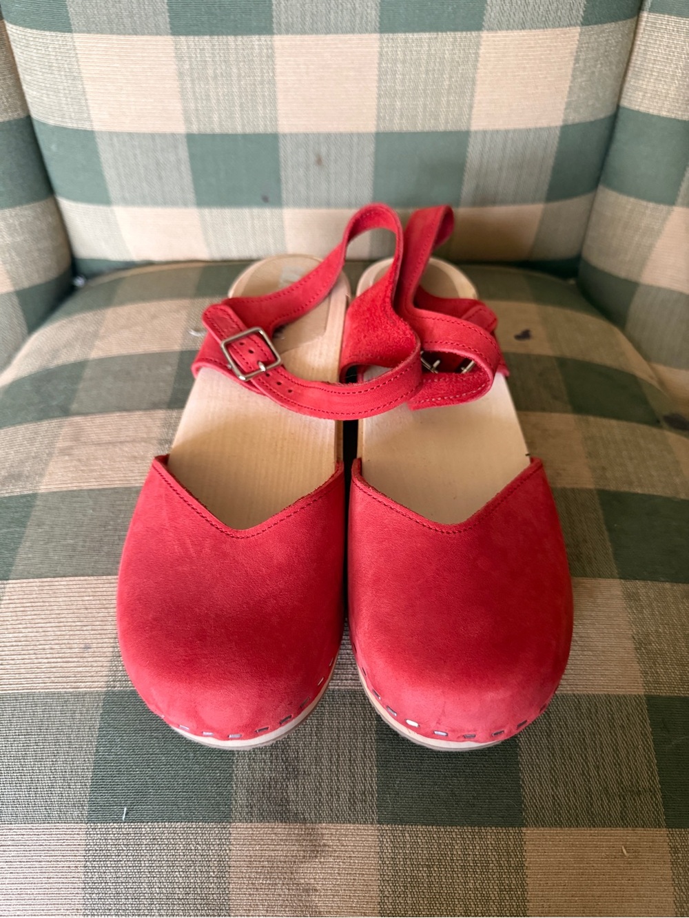 Red Suede Mary Jane Clog Sandals - Picture 2 of 4